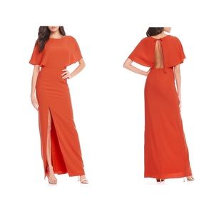 WHITE Flowy Chiffon Overlay Crepe Gown